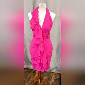 Marchesa Notte Hot pink Ruffled halter dress size 4